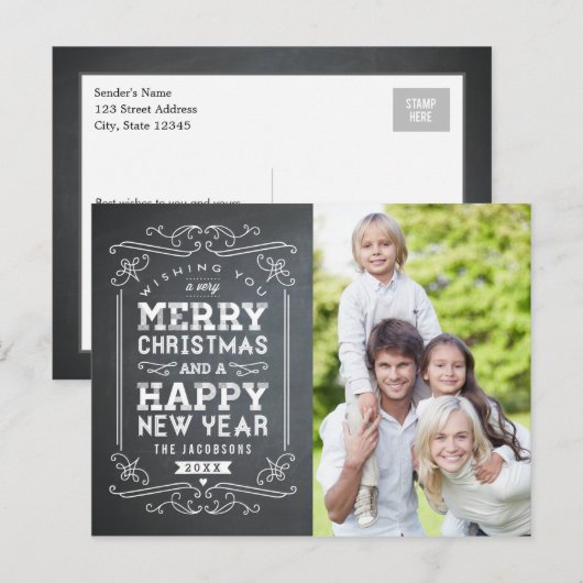  Chalkboard Holiday Photo Card Briefkaart (Voorkant / Achterkant)