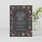 Chalkboard Holly Berries Holiday Party Uitnodiging (Staand voorkant)