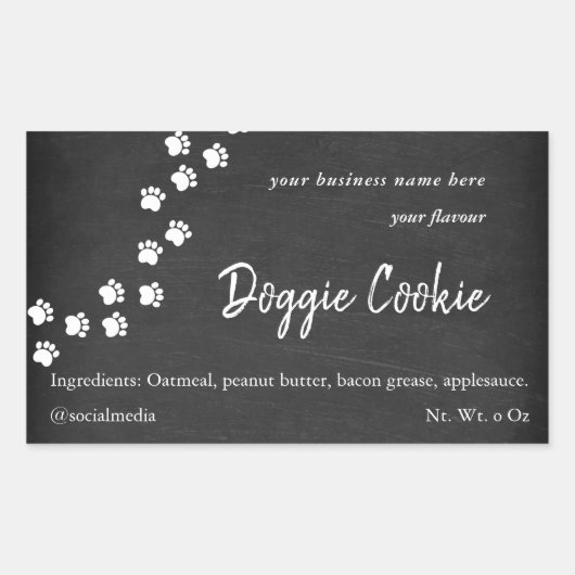 Chalkboard, hondenpootpad doggie cookie rechthoekige sticker (Voorkant)