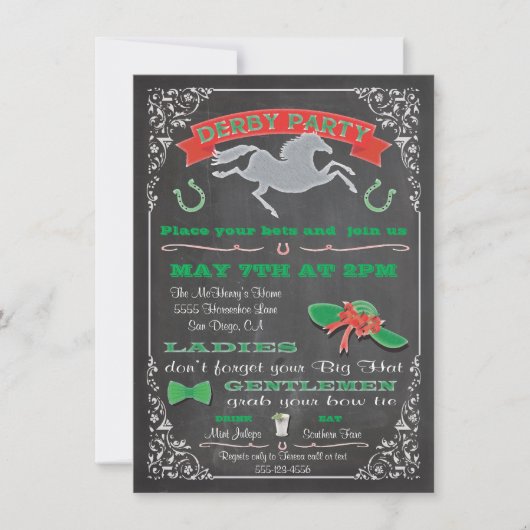 Chalkboard Horse Racing Derby Party uitnodiging (Voorkant)