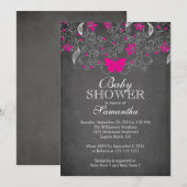 Chalkboard Hot Pink Butterfly Meisje Baby shower Kaart (Voorkant / Achterkant)