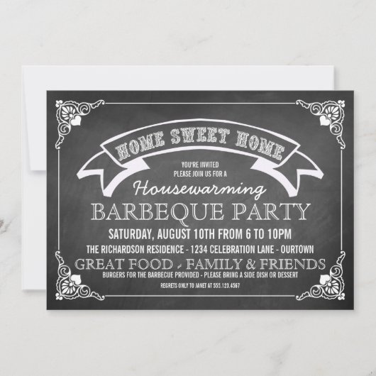 Chalkboard Housewarming BBQ Party Invitation Kaart (Voorkant)