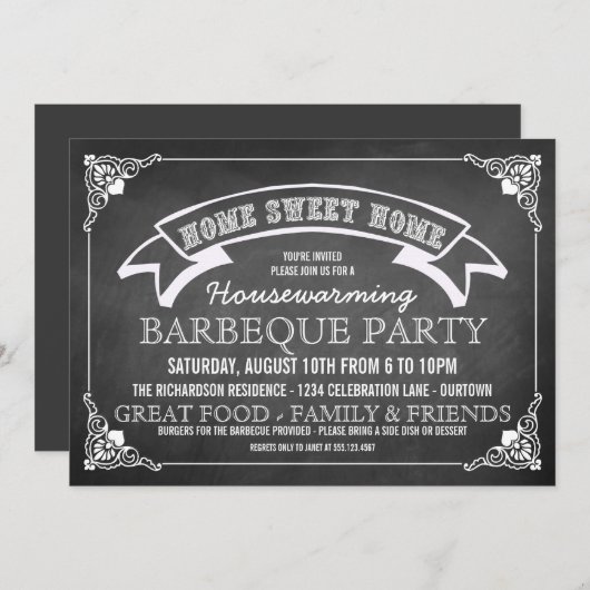 Chalkboard Housewarming BBQ Party Invitation Kaart (Voorkant / Achterkant)