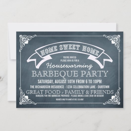 Chalkboard Housewarming BBQ Party Invitation Kaart (Voorkant)
