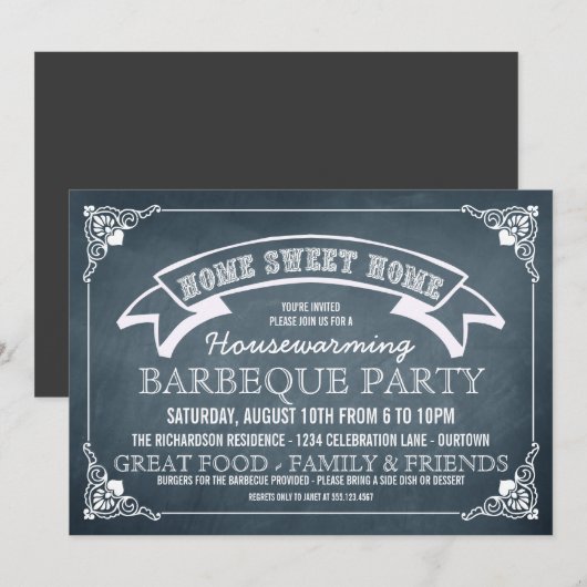 Chalkboard Housewarming BBQ Party Invitation Kaart (Voorkant / Achterkant)