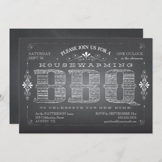Chalkboard Housewarming BBQ Uitnodiging (Voorkant / Achterkant)