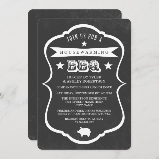 Chalkboard Housewarming BBQ Uitnodiging (Voorkant / Achterkant)