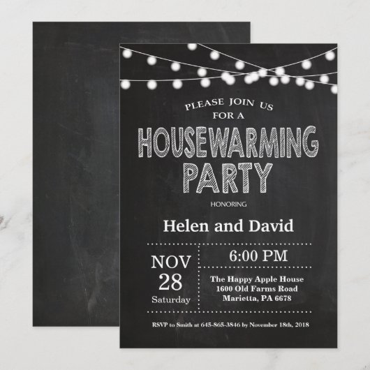 Chalkboard Housewarming Party Home Sweet Home Kaart (Voorkant / Achterkant)