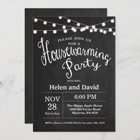 Chalkboard Housewarming Party Home Sweet Home Kaart (Voorkant / Achterkant)