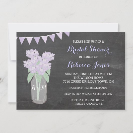 Chalkboard Hydrangea Mason Jar BridalShower Invite Kaart (Voorkant)
