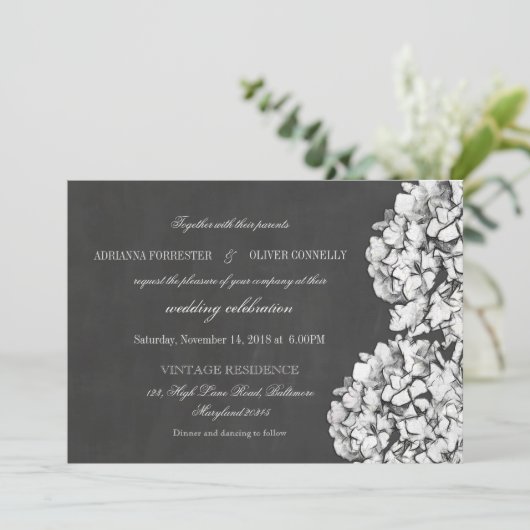 Chalkboard Hydrangeas Floral Wedding 2 Kaart (Staand voorkant)