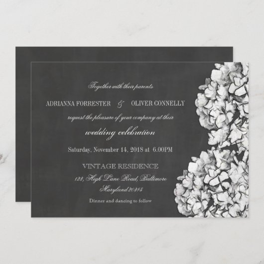  Chalkboard Hydrangeas Floral Wedding 2 Kaart (Voorkant / Achterkant)