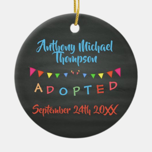 Chalkboard I was Aangenomen -Banners Douane Name-D Keramisch Ornament (Voorkant)