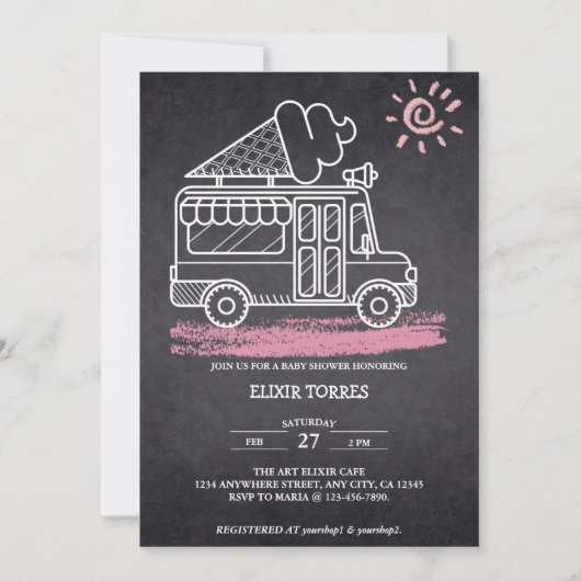 Chalkboard Ice Cream Truck Baby shower Kaart (Voorkant)