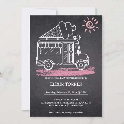 Chalkboard Ice Cream Truck Baby shower Kaart (Voorkant)