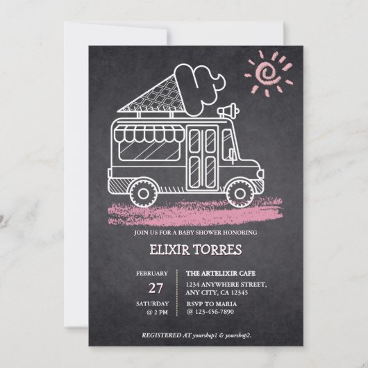 Chalkboard Ice Cream Truck Baby shower Kaart (Voorkant)