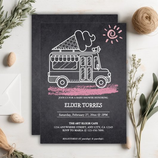 Chalkboard Ice Cream Truck Baby shower Kaart