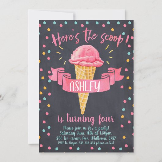 Chalkboard Ice-Cream verjaardagsuitnodiging Kaart (Voorkant)