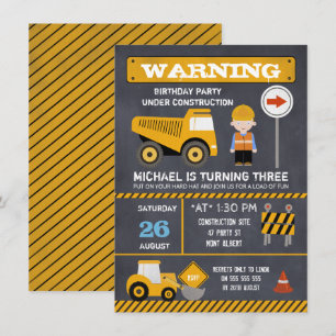 Chalkboard in aanbouw Verjaardag uitnodiging