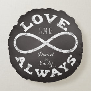 Chalkboard Infinity Love Wedding Date en Names Rond Kussen