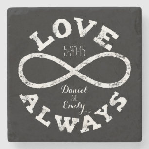 Chalkboard Infinity Love Wedding Date en Names Stenen Onderzetter
