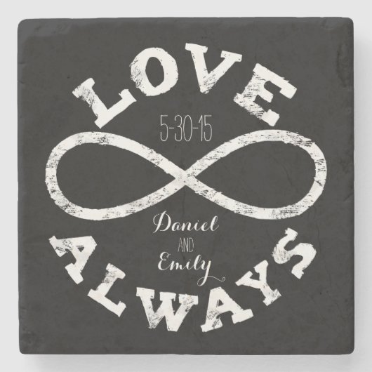Chalkboard Infinity Love Wedding Date en Names Stenen Onderzetter (Voorkant)