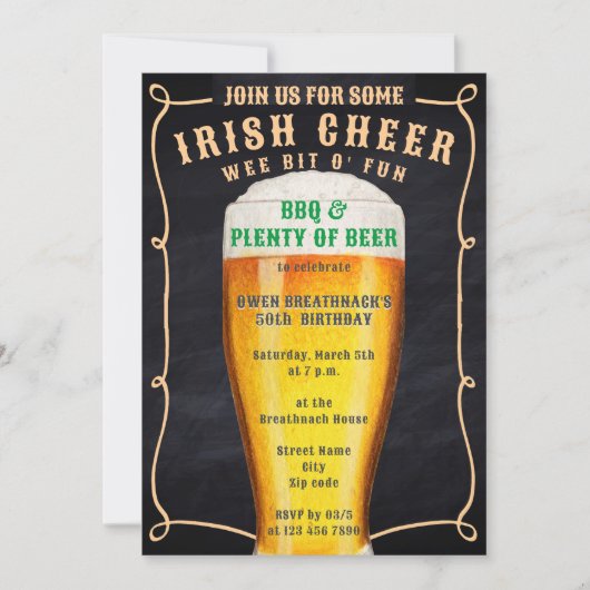Chalkboard Irish Cheer BBQ & Beer Verjaardag Kaart (Voorkant)