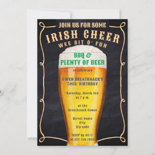 Chalkboard Irish Cheer BBQ & Beer Verjaardag Kaart
