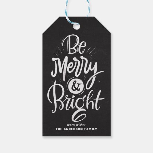Chalkboard is Merry en Helderheid met kerstcadeaut Cadeaulabel (Voorkant)