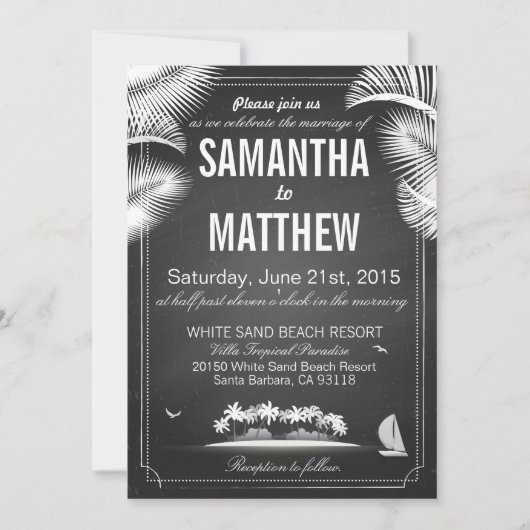Chalkboard Island Beach Destination Wedding Kaart (Voorkant)
