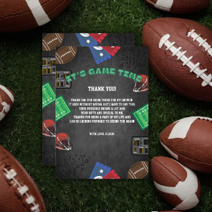 Chalkboard It's Game Time Football Baby shower Bedankkaart