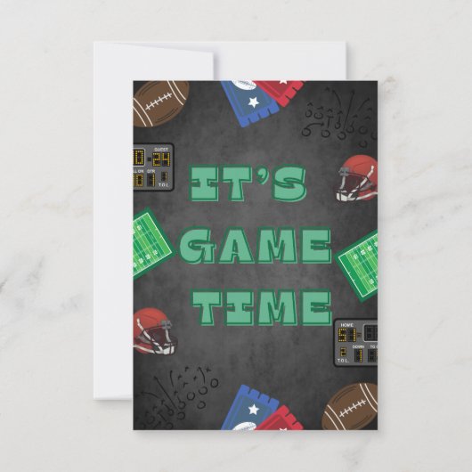Chalkboard It's Game Time Football Baby shower Bedankkaart (Achterkant)