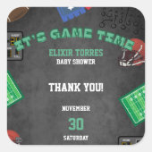 Chalkboard It's Game Time Football Baby shower Vierkante Sticker (Voorkant)