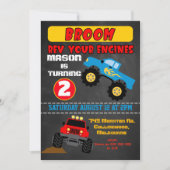 Chalkboard jongens monster trucks verjaardag uitno kaart (Voorkant)