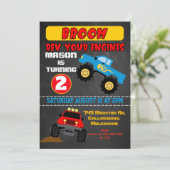 Chalkboard jongens monster trucks verjaardag uitno kaart (Staand voorkant)