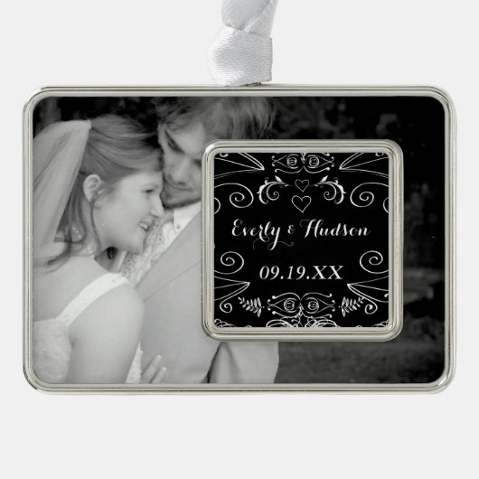 Chalkboard Jubileum Wedding SweeLieverd Foto's Verzilverd Omlijst Ornament (Voorkant)