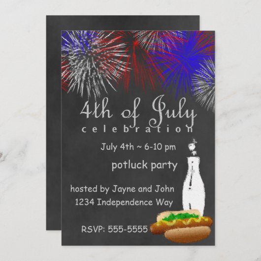 Chalkboard Juli Vierde Vuurwerk Feest Uitnodiging (Voorkant / Achterkant)