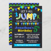 Chalkboard Jump verjaardag trampoline blauw feest