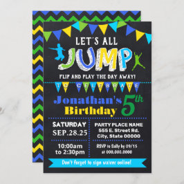 Chalkboard Jump verjaardag trampoline blauw feest Kaart