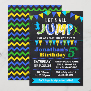 Chalkboard Jump verjaardag trampoline blauw feest Kaart