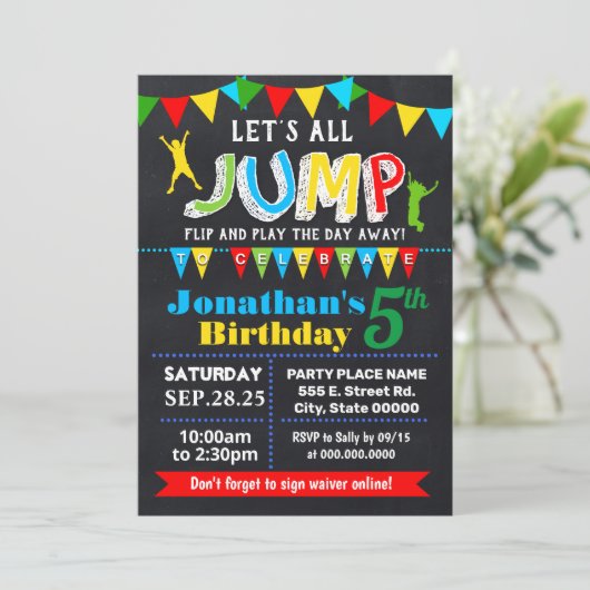 Chalkboard Jump verjaardagstrampoline springfeest Kaart (Staand voorkant)