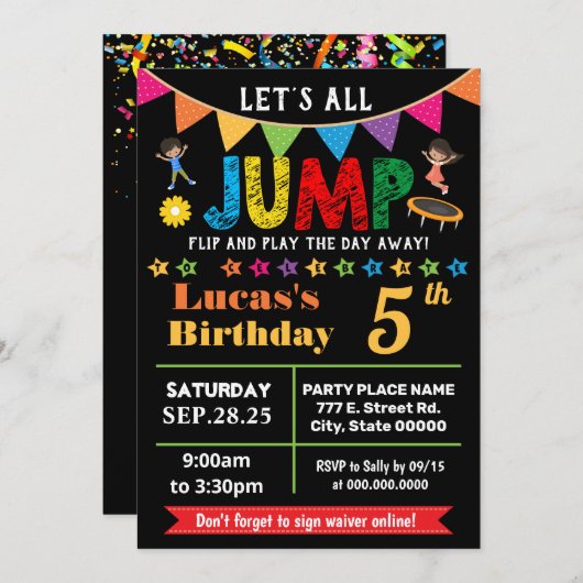 Chalkboard Jump verjaardagstrampoline springfeest Kaart (Voorkant / Achterkant)