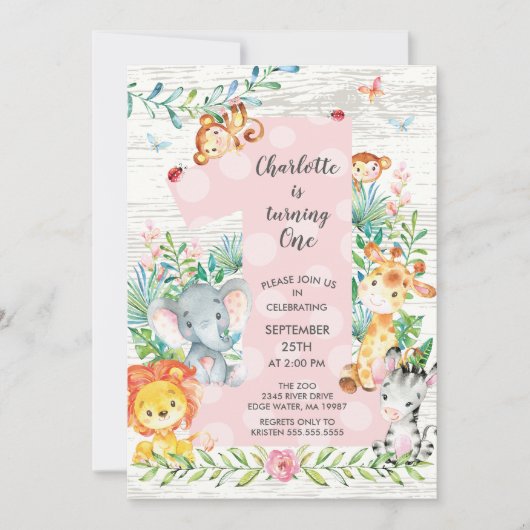 Chalkboard Jungle Big One Girls Verjaardag Uitnodi Kaart (Voorkant)