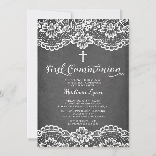 Chalkboard kant eerste Heilige Communie uitnodigin Kaart (Voorkant)