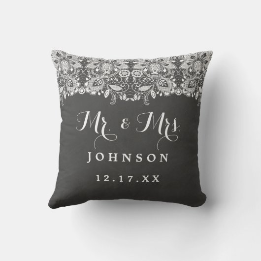 Chalkboard Kant Mr en Mrs Wedding Pillow Kussen (Achterkant)
