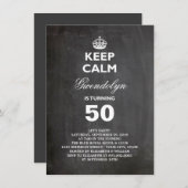 Chalkboard Keep Calm Funny 50th Birthday Invite Kaart (Voorkant / Achterkant)