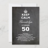 Chalkboard Keep Calm Funny 50th Birthday Invite Kaart (Voorkant)