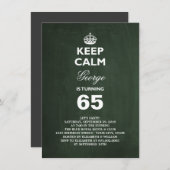 Chalkboard Keep Calm Funny 65th Birthday Invite Kaart (Voorkant / Achterkant)