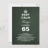 Chalkboard Keep Calm Funny 65th Birthday Invite Kaart (Voorkant)