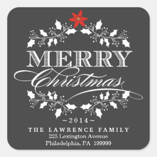 Chalkboard Kerst Holly krans Adres Stickers
